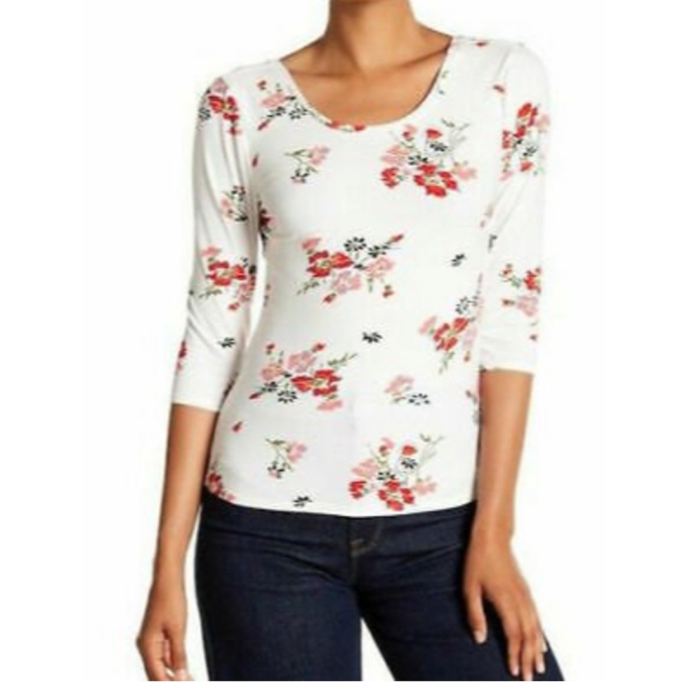 Rebecca Taylor Marguerite Floral Jersey Tee in Snow